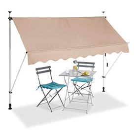 Relaxdays, Beige Tenda da Sole, Protezione per Il Balcone, Regolabile, Senza Forare, a Manovella, 250 cm di Larghezza, 250 x 120