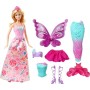 Barbie- Fairytale Dress Up Bambola con 3 Completini da Favola di Principessa, Sirena e Fatina, Multicolore, DHC39