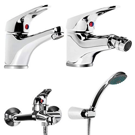 Tris Rubinetto Miscelatore Lavabo Bagno + Bidet + Miscelatore Esterno Vasca Con Deviatore M Cromato