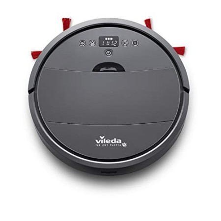 Vileda VR 201 PetPro 160884, Robot Aspirapolvere per Peli Tappeti, Vano Raccogli-Sporco XL con Spazzola per Peli di Animali, Dop