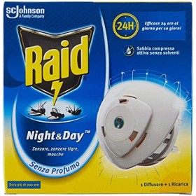 Raid Night & Day Base con Ricarica, Antizanzare e Repellente Mosche, Contiene 1 Diffusore e 1 Ricarica, Senza Profumo