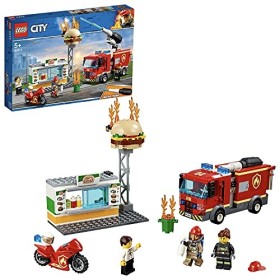 LEGO City Fire Fiamme al Burger Bar, Set da Costruzione con Camion e Moto, Minifigura del Vigile del Fuoco e Accessori dell