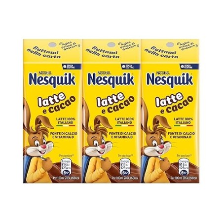 Nesquik Pronto da Bere, Bevanda a Base di Latte e Cacao Magro, 8 Confezioni da 3 Brick da 180 ml