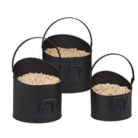 Relaxdays Set 3 Ceste Porta Pellet in Acciaio Nero 21 25 30 cm