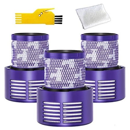 Queta 3 Pezzi Filtro per Dyson V10 SV12 Filtro di Ricambio Lavabile per Dyson V10 SV12 Serie, con Spazzolino di Pulizia e Panno,