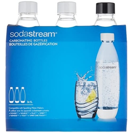 SodaStream 3 Bottiglie per gasatore d'acqua, Capienza 1 litro, Modello Fuse, Compatibili con modelli Gasatore Source, Play, Powe