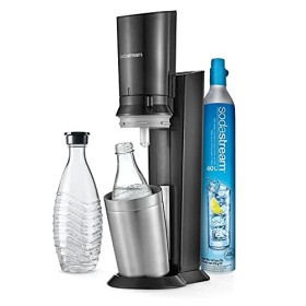 Sodastream Gasatore D'Acqua Frizzante Crystal Mega Pack Black, 2 Bottiglie di Vetro e 1 Cilindro CO2 inclusi