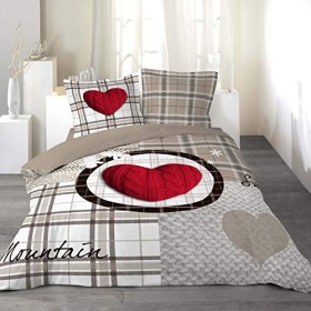 Douceur D'Intérieur 1640829 - Copripiumino Matrimoniale 240 X 220 cm e 2 Federe 63 x 63 cm, Love Mountain, Reversibile, 100% Co