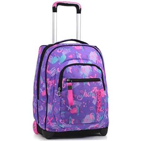 Trolley Seven, Iridescent, Viola, 2 in 1 Zaino con Cross-Over System, Scuola & Viaggio