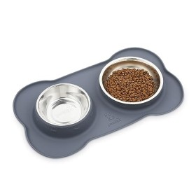 Pecute Ciotole per Cani Gatti in Acciaio Inox con Tappetino Silicone Antiscivolo (M (12 oz *2 , 2*400ml/ciotola))