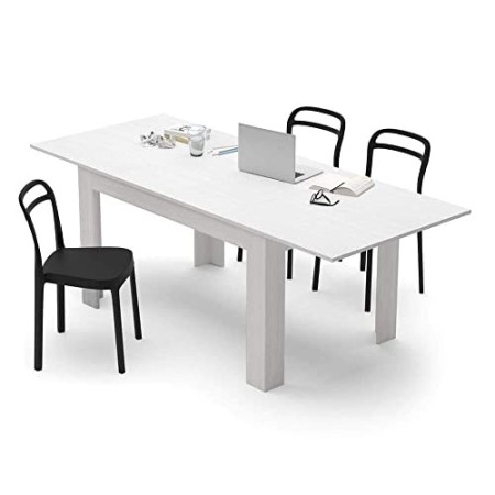 Mobili Fiver, Tavolo allungabile Cucina, Easy, Frassino Bianco, 140 x 90 x 77 cm, Nobilitato, Made in Italy, Disponibile in Vari