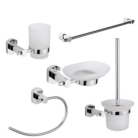 OGOMONDO Set Accessori da Bagno 5 Pezzi Cromo Vetro Satinato