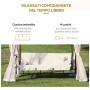Outsunny Mini Gazebo con Divano Letto a Dondolo Zanzariera Doppio Tetto Cuscini Imbottiti da Giardino Acciaio 256 x 172 x 248 cm