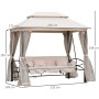 Outsunny Mini Gazebo con Divano Letto a Dondolo Zanzariera Doppio Tetto Cuscini Imbottiti da Giardino Acciaio 256 x 172 x 248 cm