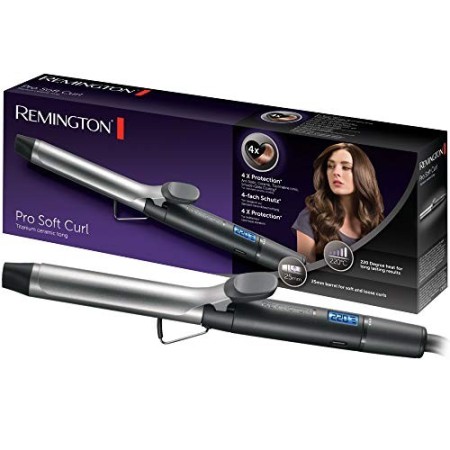 Remington CI6525 Ferro Arricciacapelli, Rivestimento in Ceramica e Titanio, da 130° a 220°, 25mm, Voltaggio Universale, Nero/G