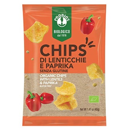 Probios Chips di Lenticchie e Paprika Bio - Senza Glutine - Confezione da 12 x 40 g