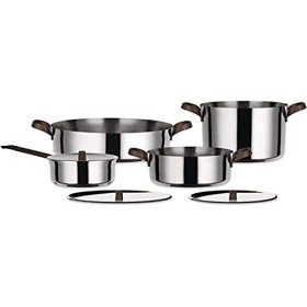 Alessi Edo Set di pentole, Manici in Acciaio Inossidabile 18/10 con Rivestimento in PVD, Marrone