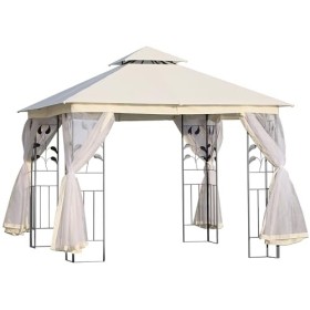 Outsunny Gazebo da Esterno o Giardino 3x3m con Zanzariera, Telaio in Acciaio e Doppio Tettuccio, Bianco