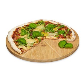 Relaxdays 10020241 Piatto per Pizza, Legno, Marrone, 33x33x1.5 cm