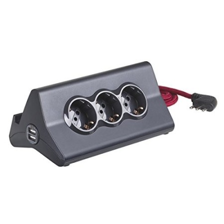 BTicino S3713GBU Multipresa da Scrivania con Spina 10 A, 3 P30, 2 Prese USB, Interruttore, 2 m, Nero