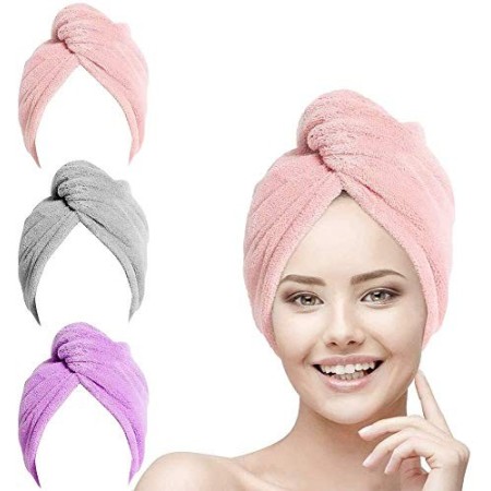 URAQT Asciugamani per Capelli a Turbante, 3 Pezzi Aciugamani in Microfibra Cappuccio, Cappuccio per Capelli Secchi Super Assorbe