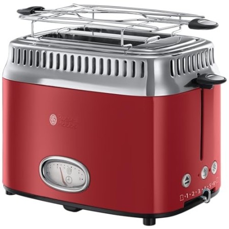 Russell Hobbs Retro Collection Tostapane, 1300 W, Acciaio Inossidabile, 2 Scomparti, Rosso