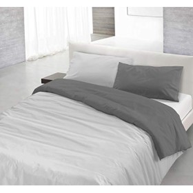 Italian Bed Linen Natural Color Parure Copripiumino con Sacco e Federe, 100% Cotone, Grigio Chiaro/Fumo, Matrimoniale, 3 unità