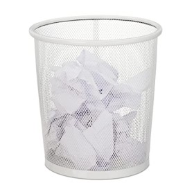 Relaxdays Cestino Gettacarta, Ufficio & Cameretta, Aperto, Rotondo, Metallico, Bidone della Carta, HxD 24x23 cm, Bianco, Acciaio