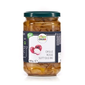CiboCrudo Cipolle Sott’Olio Bio, Spesse e Compatte, in Olio Extravergine di Oliva Aromatizzato con Bacche di Ginepro, Pepe e C