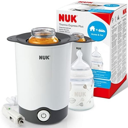 Nuk 10256404 Scaldabiberon Thermo Express Plus per Scaldare le Pappe a Vapore, Casa/Auto, bianco e grigio