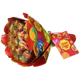 Chupa Chups Flower Bouquet, Lollipop Gusti Fruitti Assortiti al Limone, Arancia, Fragola, Mela, Anguria e Ciliegia, Bouquet da 1