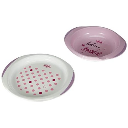 Chicco Set piatti 12+, 2 Piatti, Rosa o Verde, Colori Assortiti