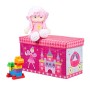 Relaxdays Pouf per Bambini, Contenitore per Giocattoli, Pieghevole, Bimbi e Bimbe, Salvaspazio, Principesse e Fate, Rosa, 36 x 6