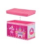Relaxdays Pouf per Bambini, Contenitore per Giocattoli, Pieghevole, Bimbi e Bimbe, Salvaspazio, Principesse e Fate, Rosa, 36 x 6