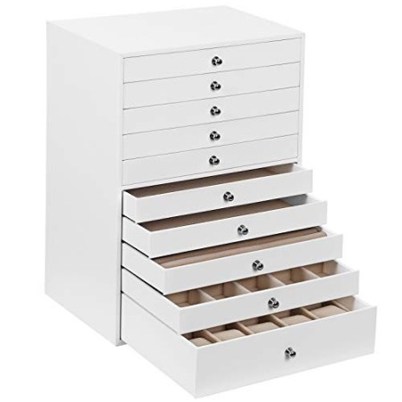 SONGMICS Scatola Portagioie con 10 Cassetti, Custodia per Gioielli, Organizzatore per Anelli, Collane, Orecchini, Braccialetti, 