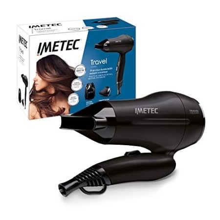 Imetec Power to Style Travel CT1 2000 Asciugacapelli da Viaggio, 1400 W, Doppio Voltaggio, Manico Pieghevole, Tasto Regolazione 