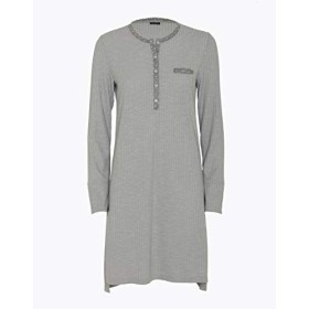 LOVABLE Fluid Rib Fabric Camicia da Notte, Grigio Melange, M Donna