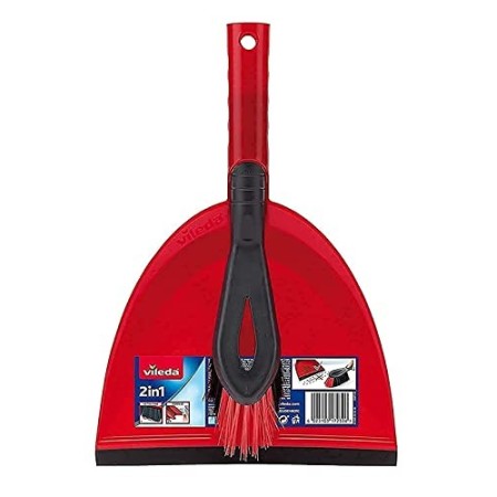 Vileda 2 in 1 Paletta con Scopino, Spazzola con Due Tipi di Fibre, per Polvere, Aderente al Pavimento, 25 x 35 x 14.1 cm