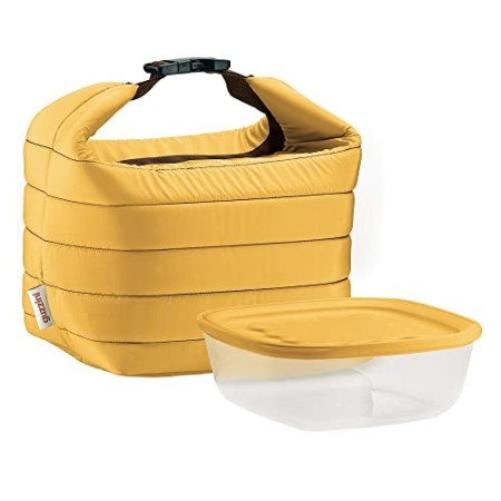 Guzzini Set Borsa Termica con Contenitore Salvafreschezza On The Go, Ocra, Borsa 22 x 18 x h22 cm, Contenitore 19.6 x 19.6 x h7 