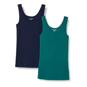 Amazon Essentials - Confezione da 2 canotte da donna, aderenti, Verde (Dark Green/Navy), US S (EU S - M)