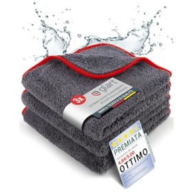 Glart 443TP Set da 3 Panni in Microfibra Soffici, con Bordo Rosso/Arancione, Morbidi, 40x40 cm