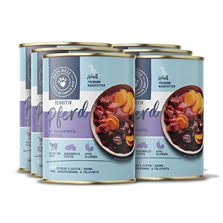 Pets Deli Cibo Umido per Cani 2,4 kg - Confezione Speciale da 6 pacchi | qualità Premium | Cavallo con Patate e Olio di cartamo