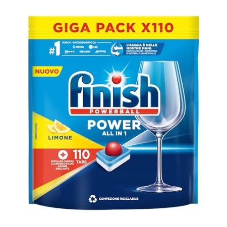Finish Pastiglie Lavastoviglie All in 1 Max, Limone, 110 Tabs