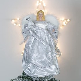 The Christmas Workshop 83960 - Puntale Tradizionale per Albero di Natale, a Forma di Angelo, 30 cm, Argento