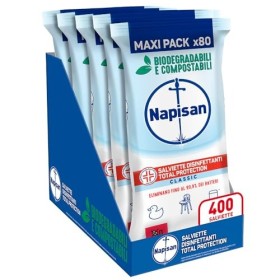 Napisan, 400 Salviette Igienizzanti, Multisuperfici e Biodegradabili, 5 Confezioni da 80 Pezzi, Formula 0%