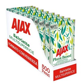 Ajax Salviette Igienizzanti Monouso Plant Based Multisuperficie, Biodegradabili e con Fibre di Origine Vegetale, 500 Salviette, 