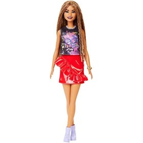 Barbie Fashionista, Bambola Afroamericana con Top Fantasia e Gonna Lucida Rossa, Giocattolo per Bambini 3+ anni, FXL56