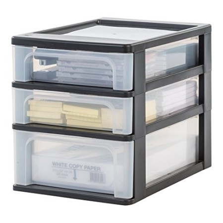 Iris Ohyama, torre di stoccaggio 3 cassetti - Organizer Chest - OCH-2021, plastica, nero / trasparente, 15 L, 26 x 35.5 x 29.5 c