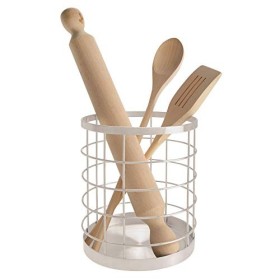 iDesign Organizer cucina per il piano da lavoro, Porta mestoli e utensili in metallo con moderno ed elegante design a rete, Port