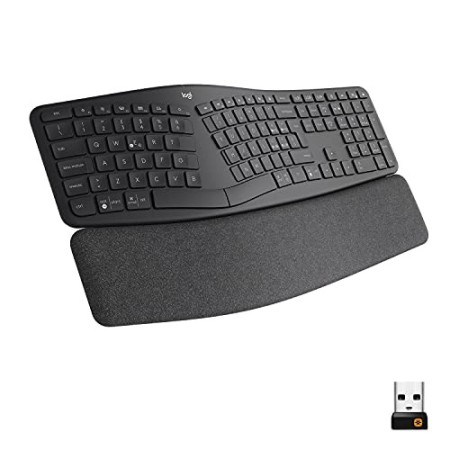 Logitech ERGO K860 Tastiera Split Wireless Ergonomica con Supporto per i Polsi, Digitazione Comoda, Tessuto Antimacchia, Windows
